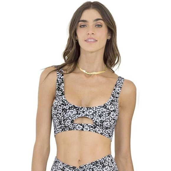 MAAJI Reversible Floral Black Pansy Briget Swim Top ( S ) - Picture 1 of 5
